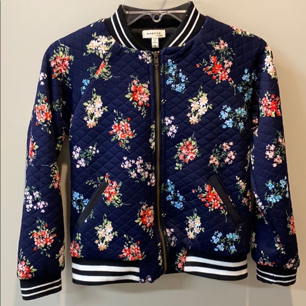 Monteau Girls’ Small Floral Quilted Bomber Jacket